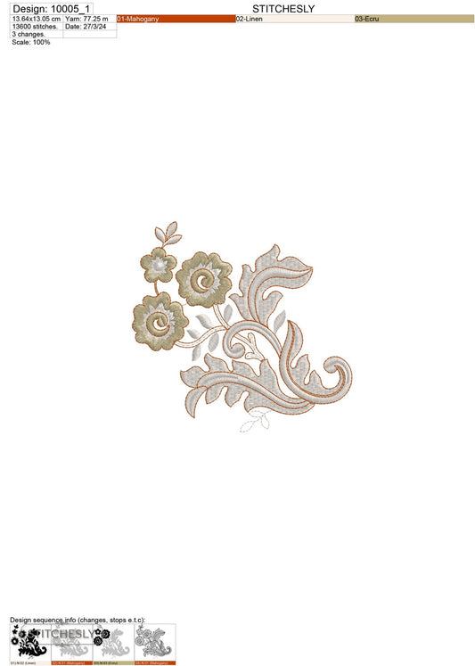 Detail view of Art Nouveau Floral Corner machine embroidery design