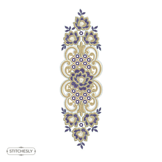 Detail view of Baroque Floral Medallion Panel machine embroidery design