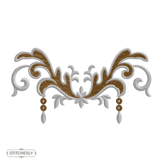 Detail view of Baroque Pillow Corner machine embroidery design