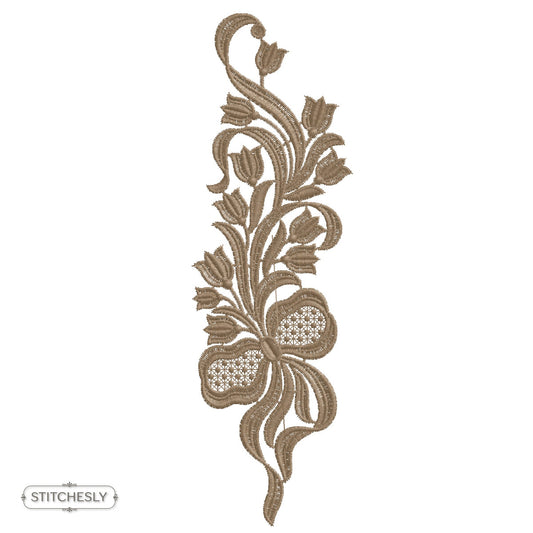Detail view of Beige Lace Floral Border machine embroidery design