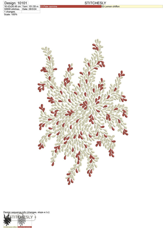 Detail view of Coral Blossom Fill Pattern machine embroidery design