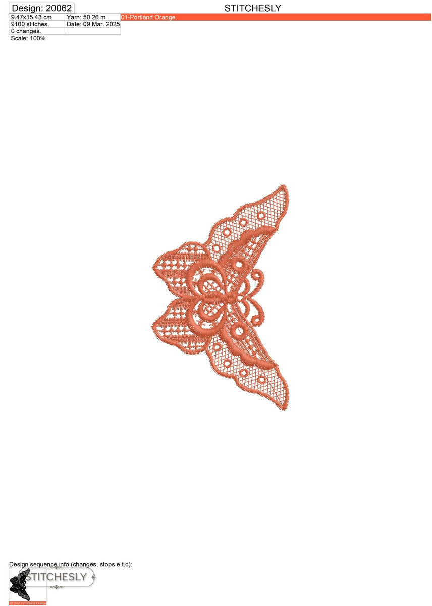 Detail view of Coral Lace Corner machine embroidery design