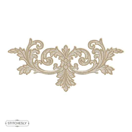 Detail view of Gold Floral Pillow Accent machine embroidery design