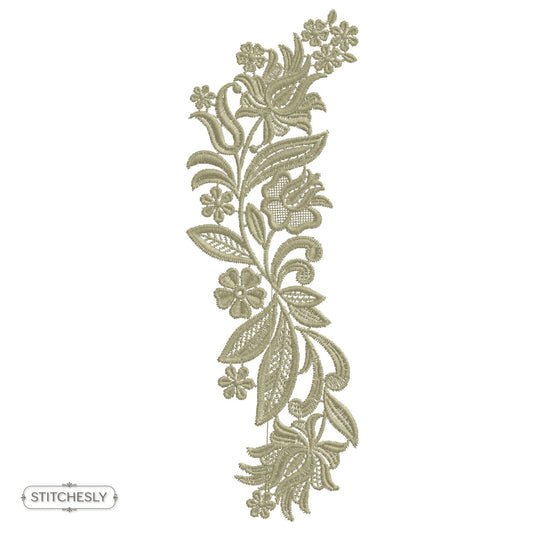 Detail view of Golden Leaf Floral Border machine embroidery design
