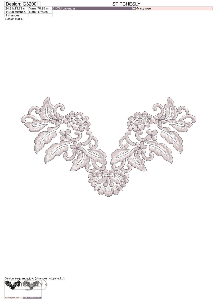 Detail view of Ivory Leaf Garland Border machine embroidery design