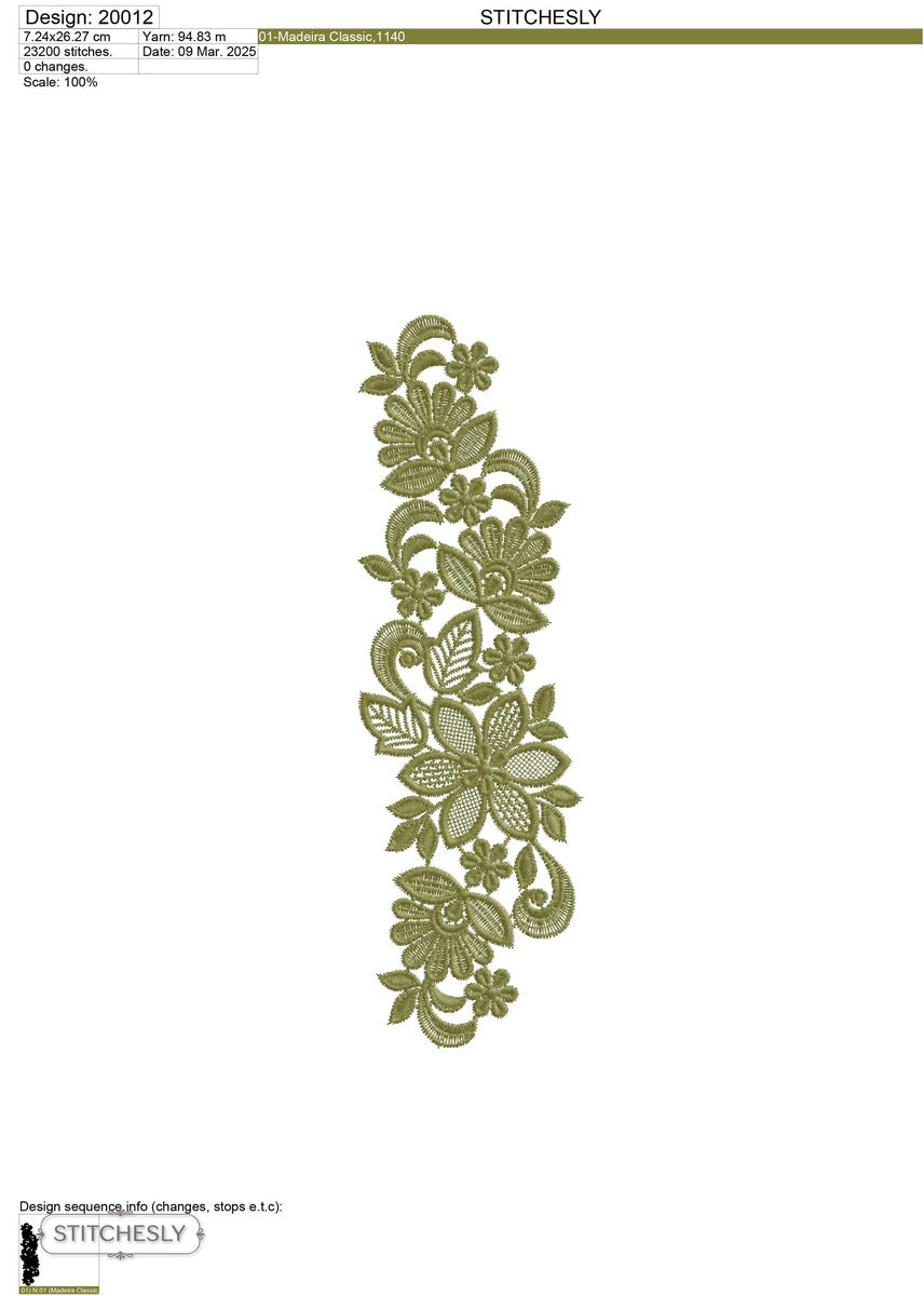 Detail view of Olive Floral Border machine embroidery design