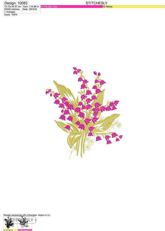 Detail view of Pink Lily Bouquet machine embroidery design