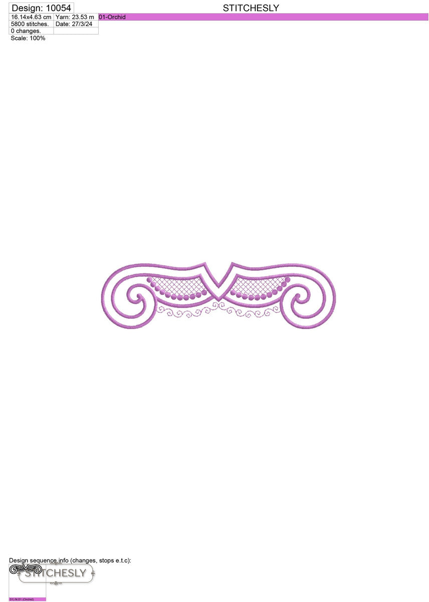 Detail view of Purple Shell Scroll Border machine embroidery design
