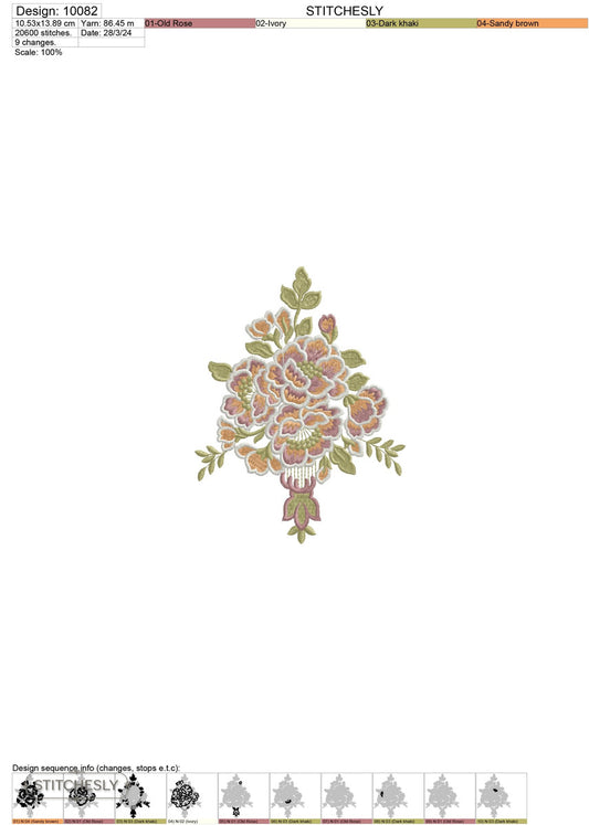 Detail view of Vintage Floral Bouquet machine embroidery design