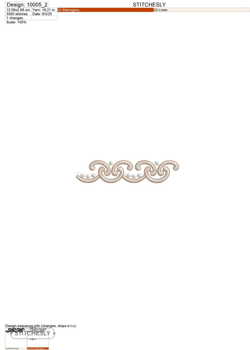 Detail view of Art Nouveau Floral Corner machine embroidery design