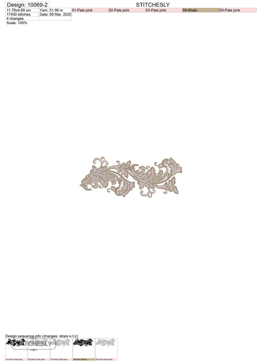 Detail view of Silver Leaf Scroll machine embroidery design