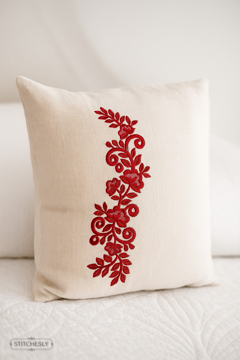 Detail view of Golden Floral Cushion Border machine embroidery design