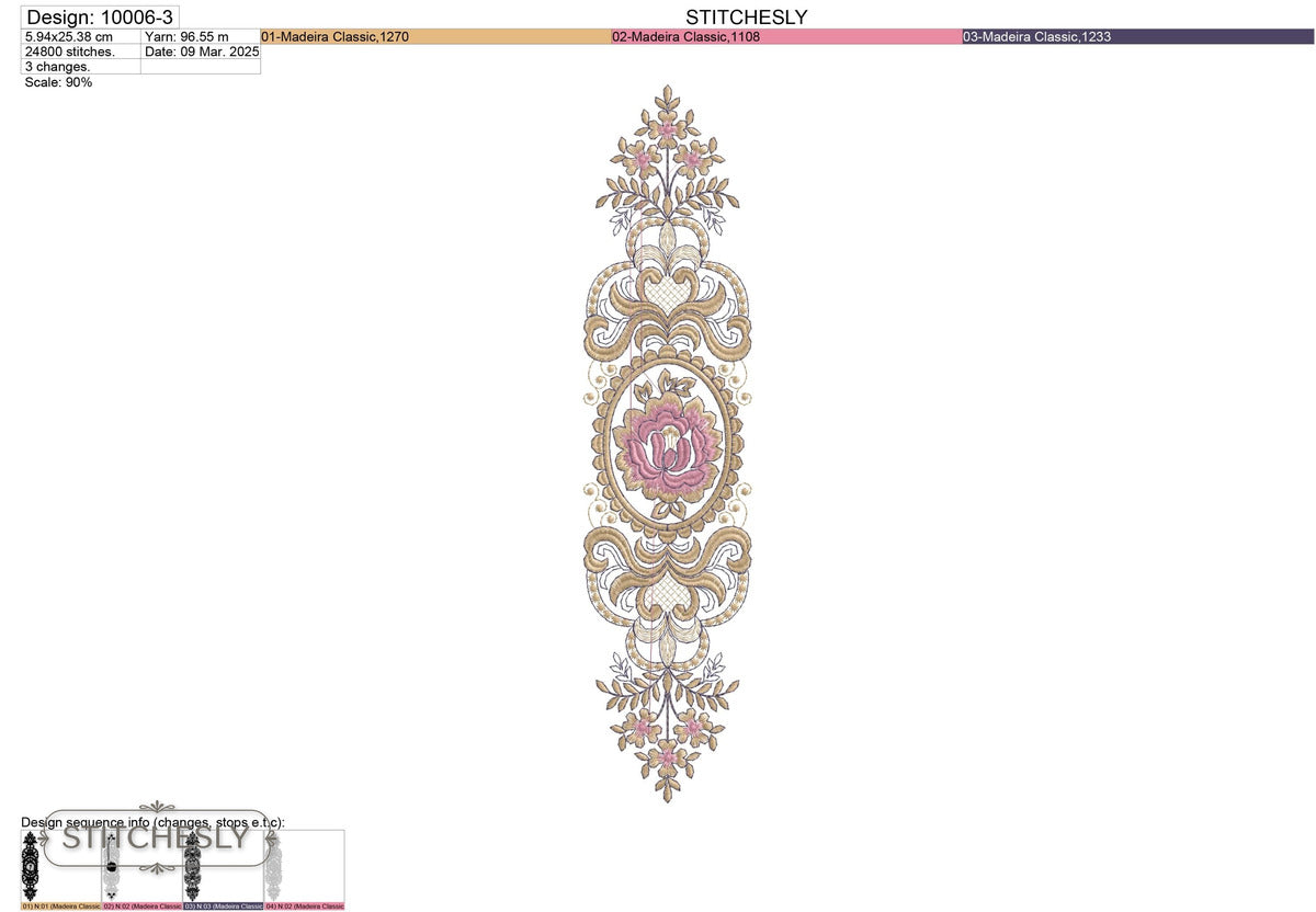Detail view of Victorian Rose Filigree Panel machine embroidery design