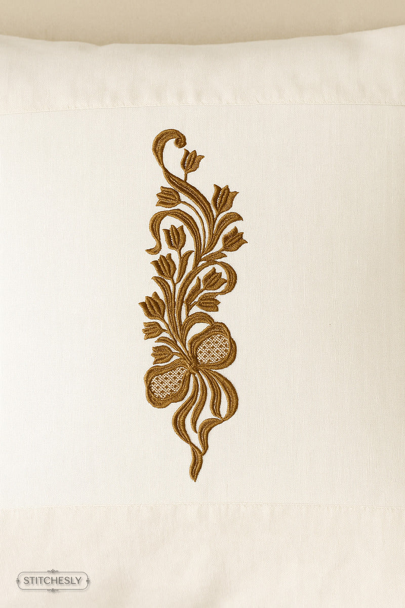 Detail view of Beige Lace Floral Border machine embroidery design