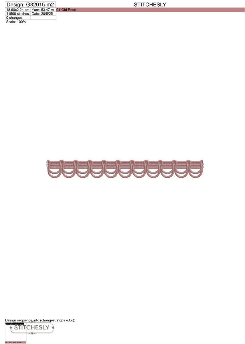 Detail view of Looped Ribbon Border machine embroidery design