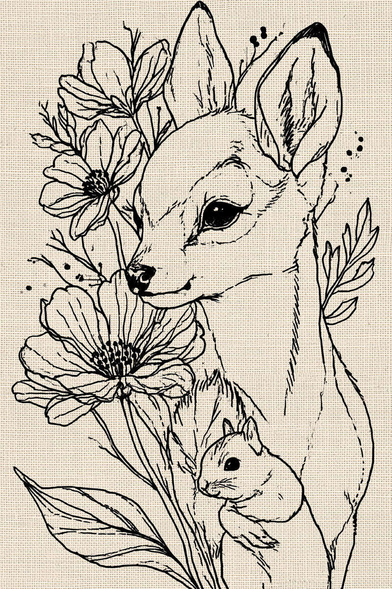 Original woodland fawn squirrel flower portrait design plate from Easter & Spring Embroidery Edition 3, a digital PDF embroidery design book.