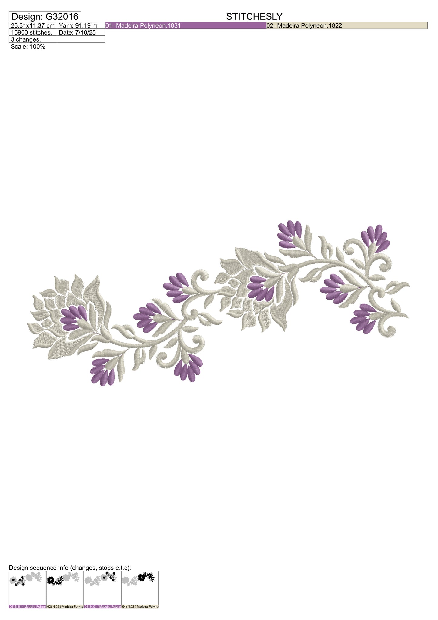 Lavender Floral Embroidery Designs – Elegant Rose Leaf Pattern for Table Linens – 4 variation | Digital Download – PES DST VP3 HUS – Stitchesly G32016