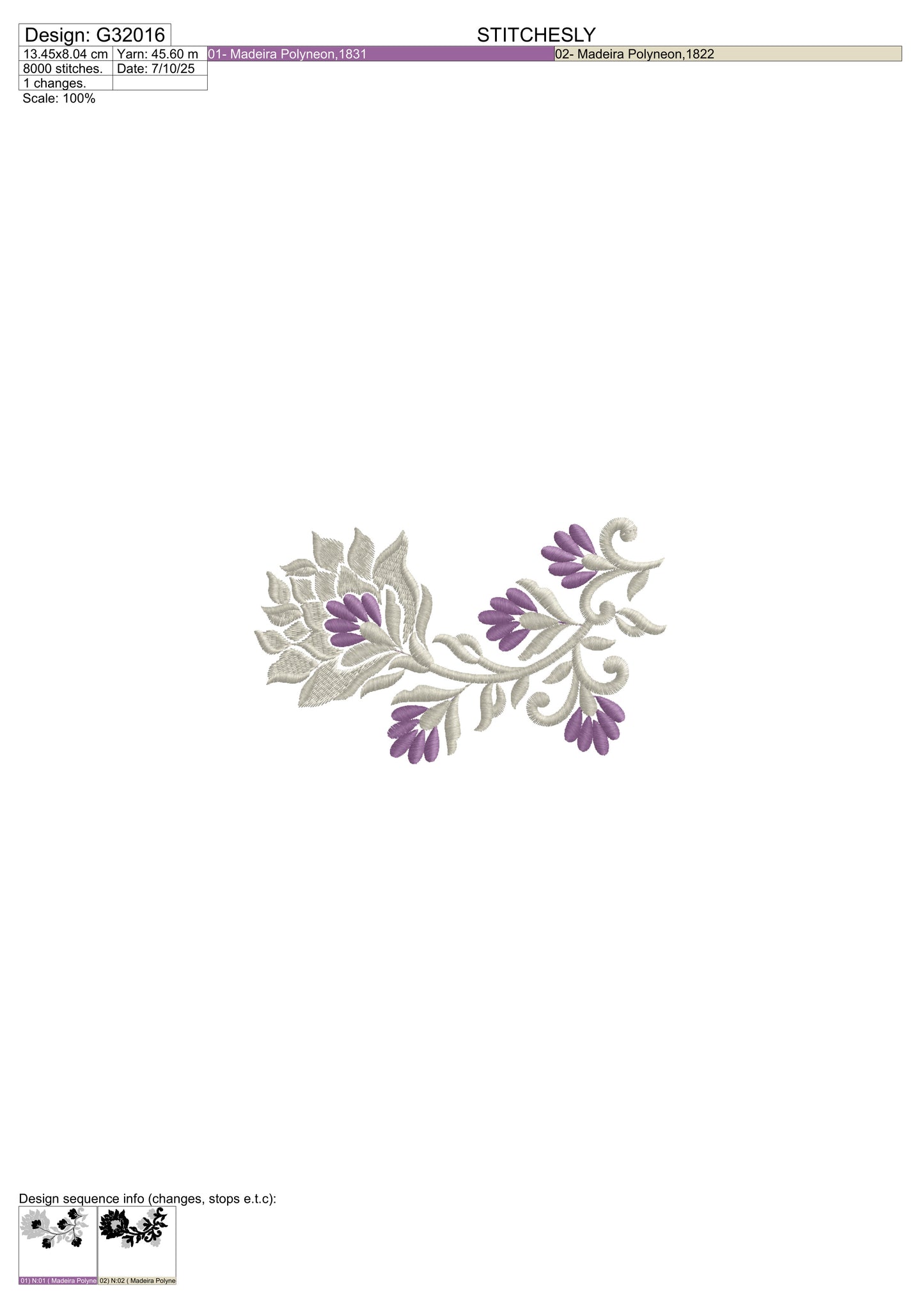 Lavender Floral Embroidery Designs – Elegant Rose Leaf Pattern for Table Linens – 4 variation | Digital Download – PES DST VP3 HUS – Stitchesly G32016
