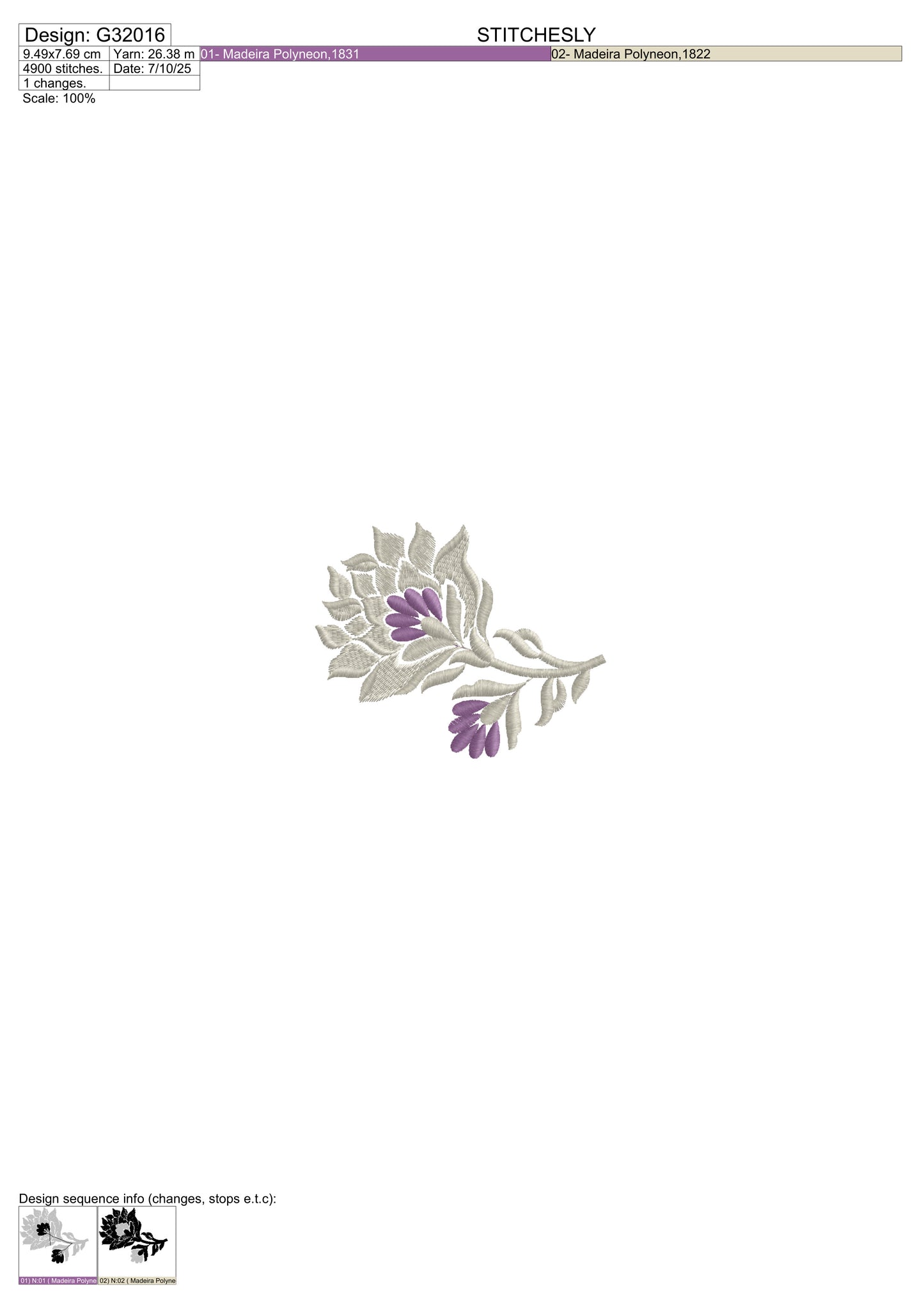 Lavender Floral Embroidery Designs – Elegant Rose Leaf Pattern for Table Linens – 4 variation | Digital Download – PES DST VP3 HUS – Stitchesly G32016