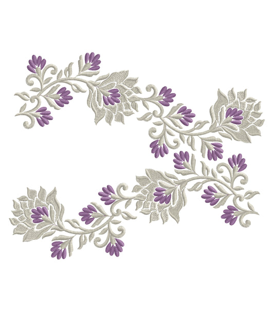 Floral Embroidery Design for Tablecloth, Purple Flower Pattern for Linen Napkins, Digital Embroidery PDF, Elegant Botanical Border Design, DIY Textile Art - 4 variation