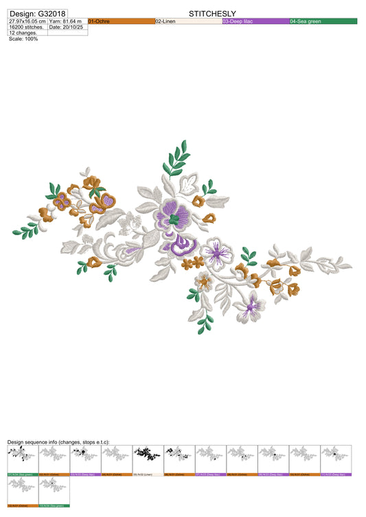 Floral Border Embroidery Design – Elegant Rose Leaf Pattern for Table Linens – 28x16cm | Digital Download – PES DST VP3 HUS – Stitchesly G32018