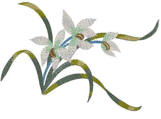 Detailed Orchid Flower Embroidery Pattern, 18x12 cm Floral Design for Tablecloths and Textiles, Botanical Needlework Art, DIY Embroidery Kit