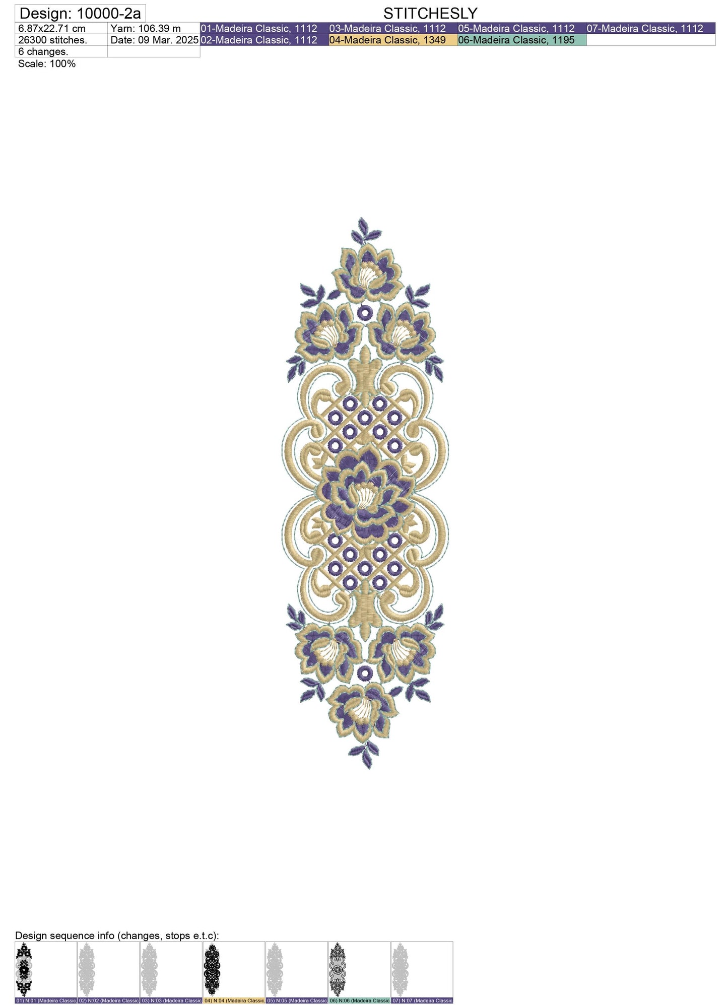 Baroque Floral Embroidery Design – Two Sizes – Instant Download Machine Files | 10000 Series by Stitchesly
