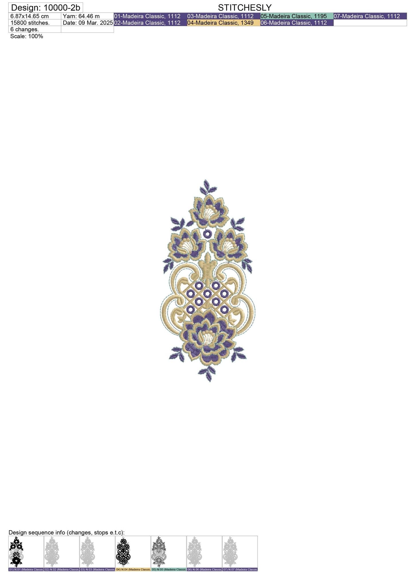 Baroque Floral Embroidery Design – Two Sizes – Instant Download Machine Files | 10000 Series by Stitchesly