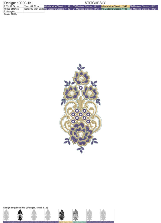 Baroque Floral Embroidery Design – Two Sizes – Instant Download Machine Files | 10000 Series by Stitchesly