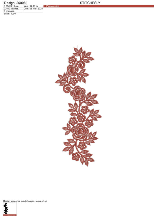 Floral Border Embroidery Design – Elegant Rose Leaf Pattern for Table Linens – 9x23cm | Digital Download – PES DST VP3 HUS – Stitchesly 20008