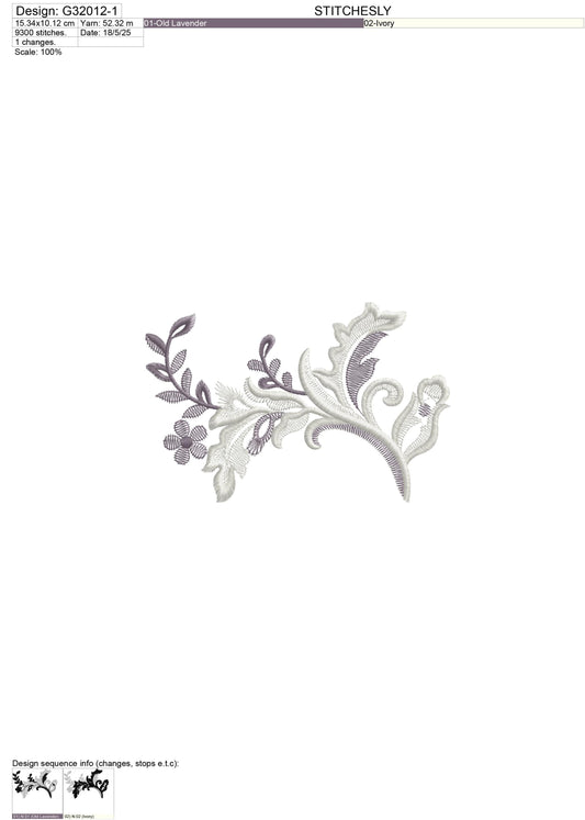 Elegant Baroque-Inspired Corner Embroidery Set – 3 Machine Embroidery Designs | G32012 | Instant Download – PES, DST, HUS, VP3