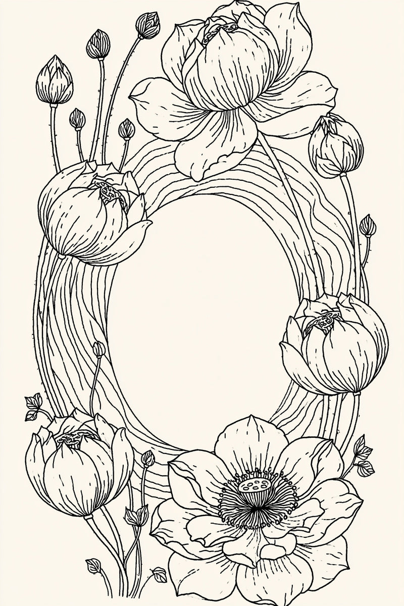 Lotus Wave Frame East Asian from East Asian Inspired Embroidery Book 5, a digital embroidery design reference for machine embroidery designs, embroidery patterns and frames and monogram spaces.