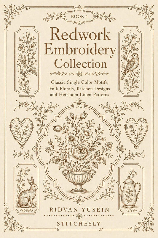 Redwork Embroidery Collection Edition Four digital PDF, flat book cover.
