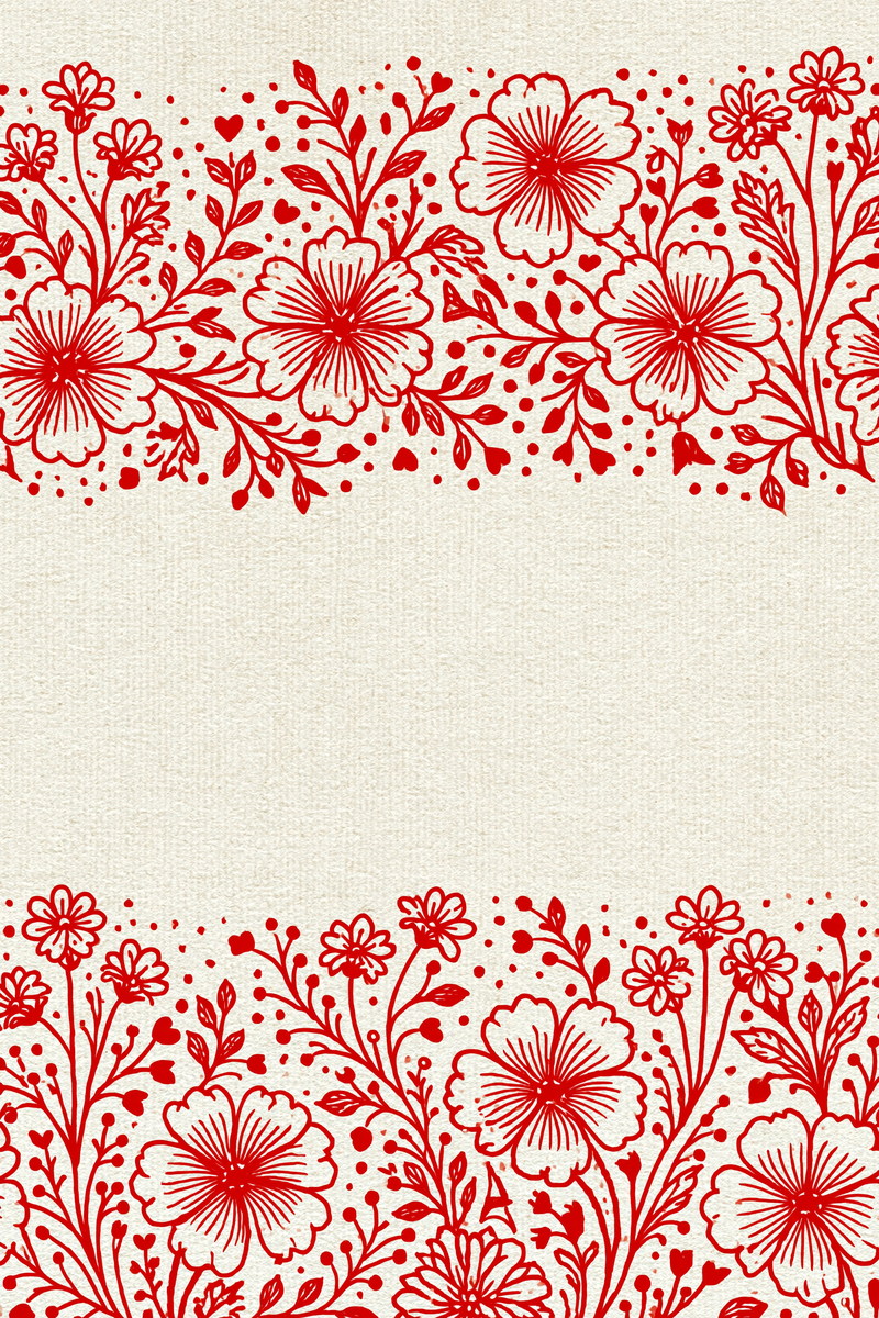 Rustic Redwork Floral Border from Folk Redwork & Country Florals Book 1, a digital embroidery design reference for machine embroidery designs, embroidery patterns and border and edge embroidery.