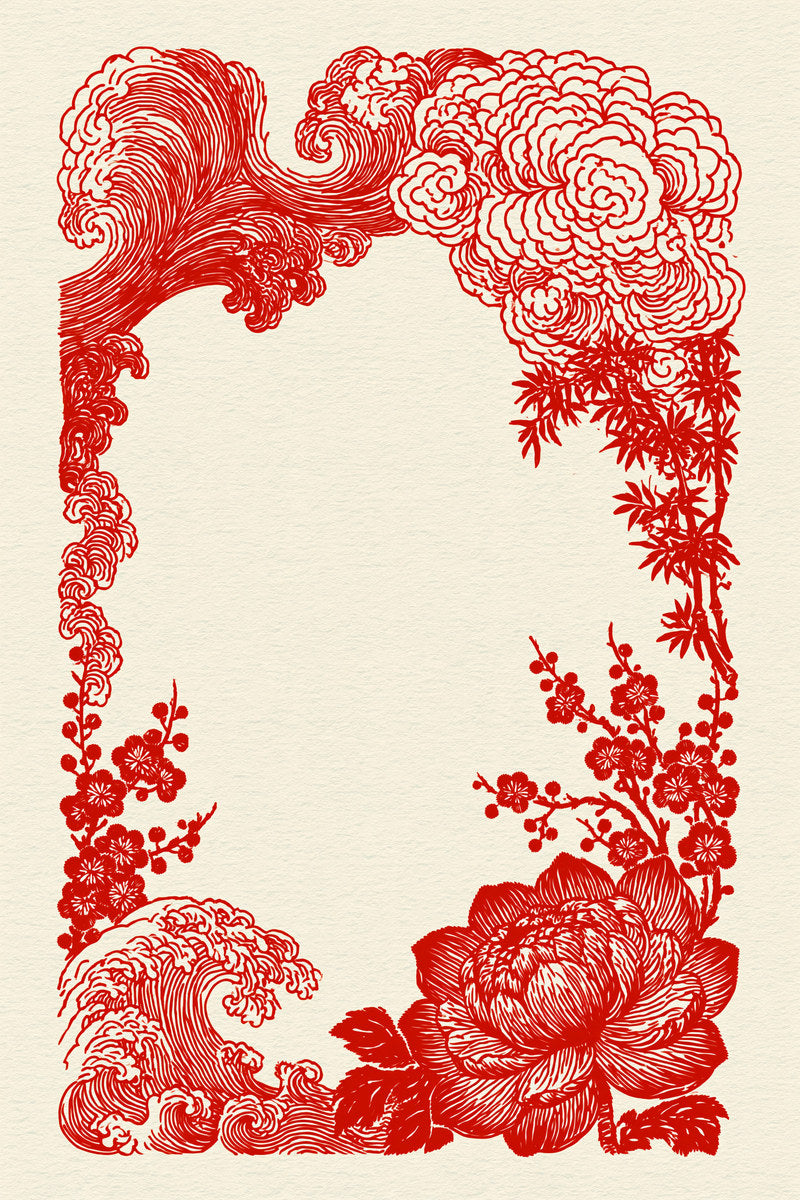 Wave Cloud And Botanical Frame from East Asian Inspired Embroidery Book 3, a digital embroidery design reference for machine embroidery designs, embroidery patterns and frames and monogram spaces.