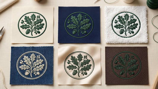 The same embroidery motif adapted for woven cotton, knit, towel, denim, silk and leather