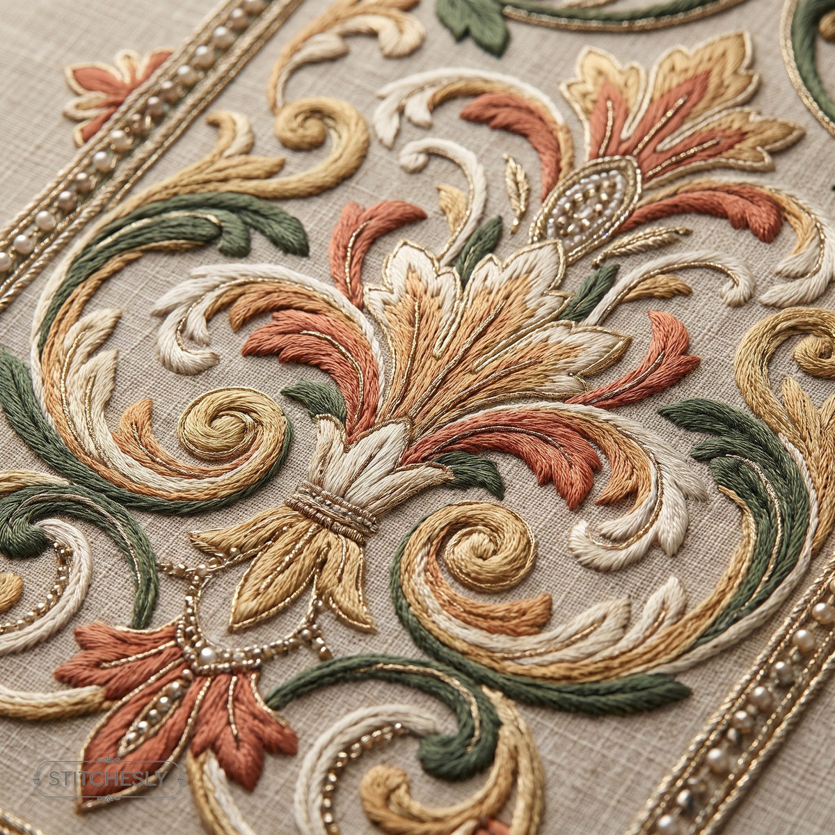 Neo-Baroque Petal Forms machine embroidery collection cover with stitched design examples