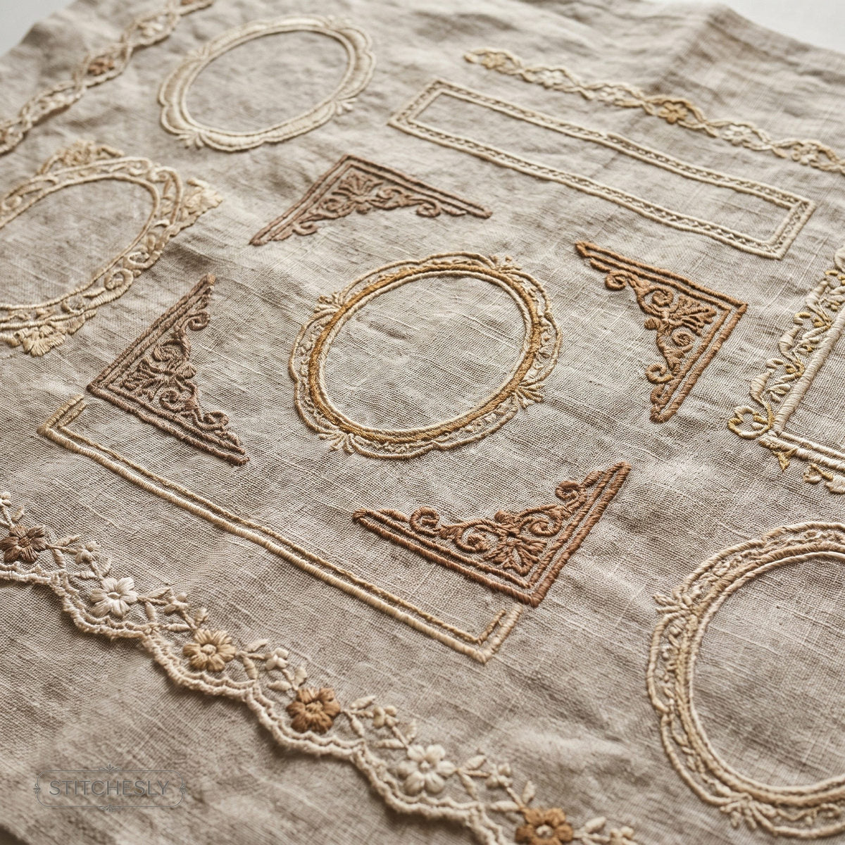 Classic Frames & Borders machine embroidery collection cover with stitched design examples