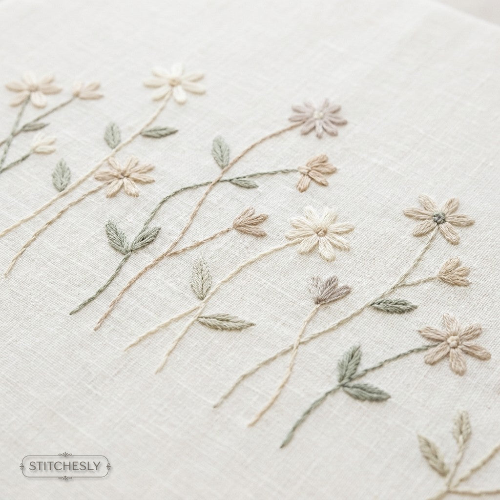 Minimalist Florals machine embroidery collection cover with stitched design examples