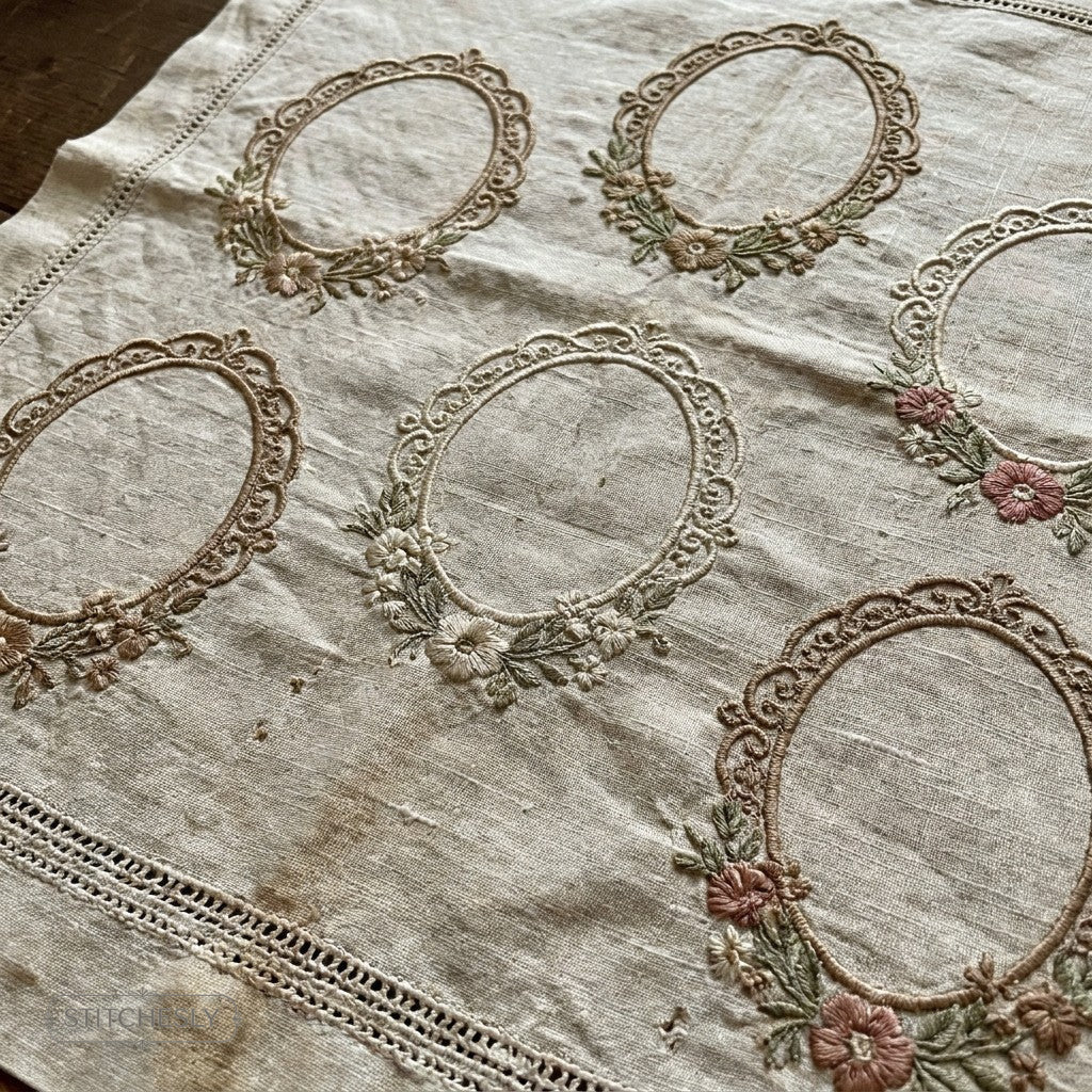 Vintage Oval Frames machine embroidery collection cover with stitched design examples
