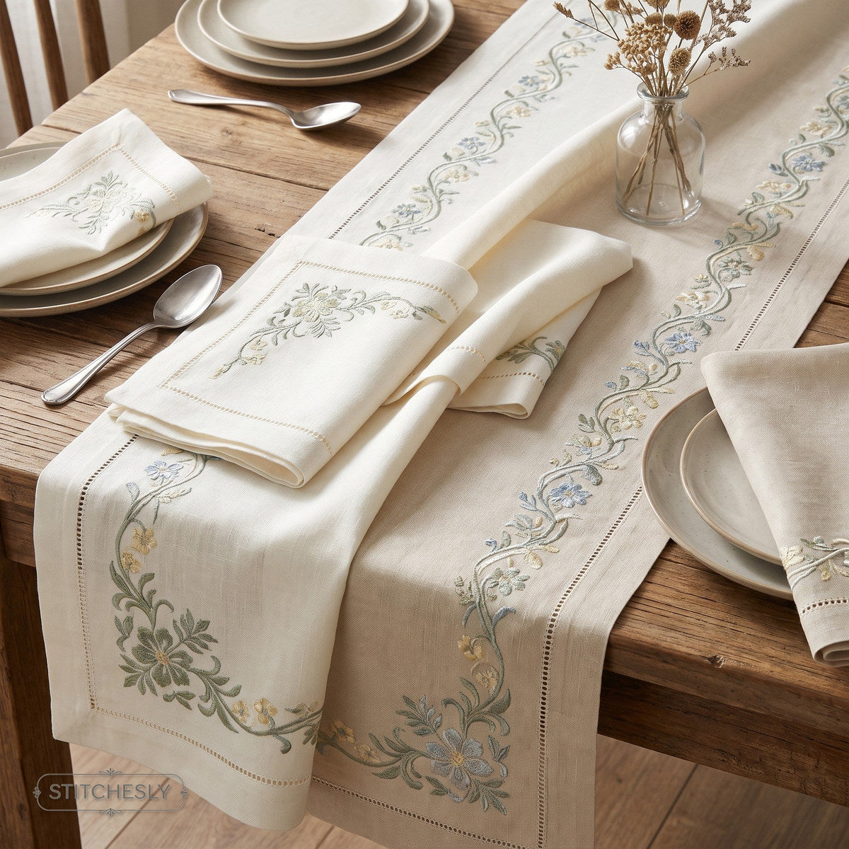 Napkins & Table Runners machine embroidery collection cover with stitched design examples