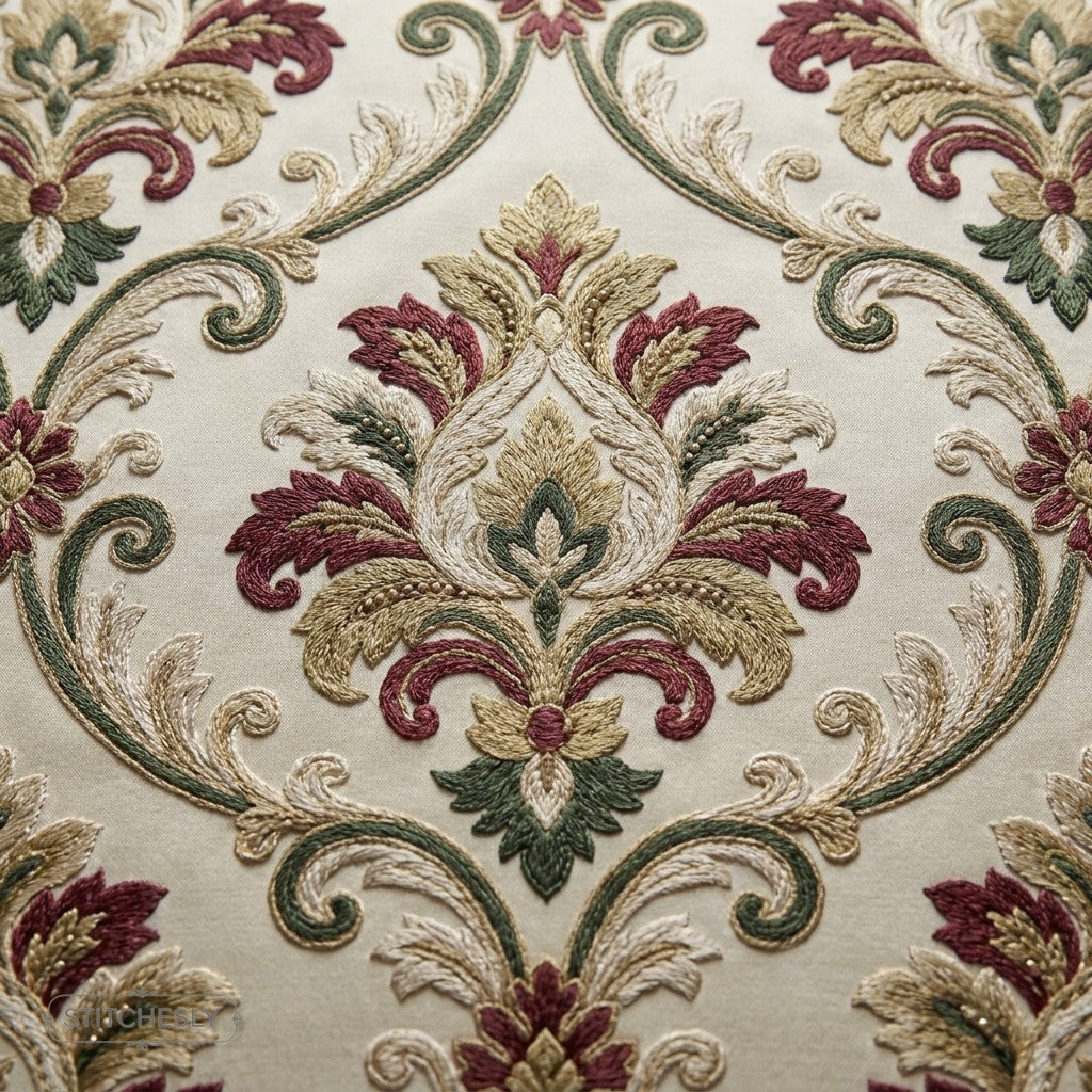 Regal Damask Motifs machine embroidery collection cover with stitched design examples
