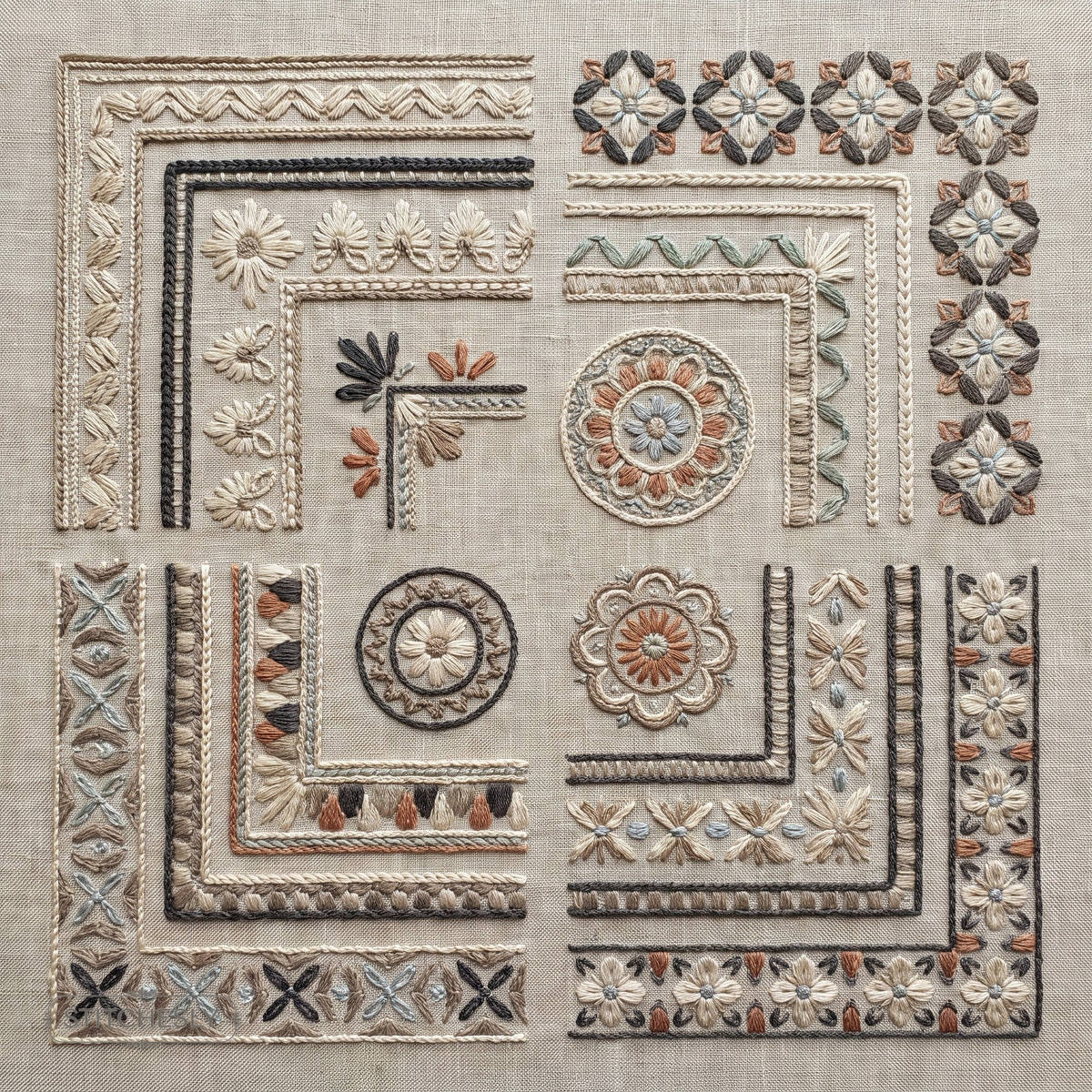 Modular / Combine-Friendly machine embroidery collection cover with stitched design examples