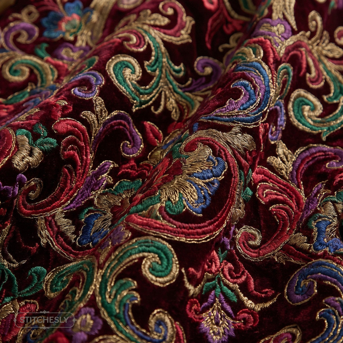 Colorful Baroque Scrolls machine embroidery collection cover with stitched design examples
