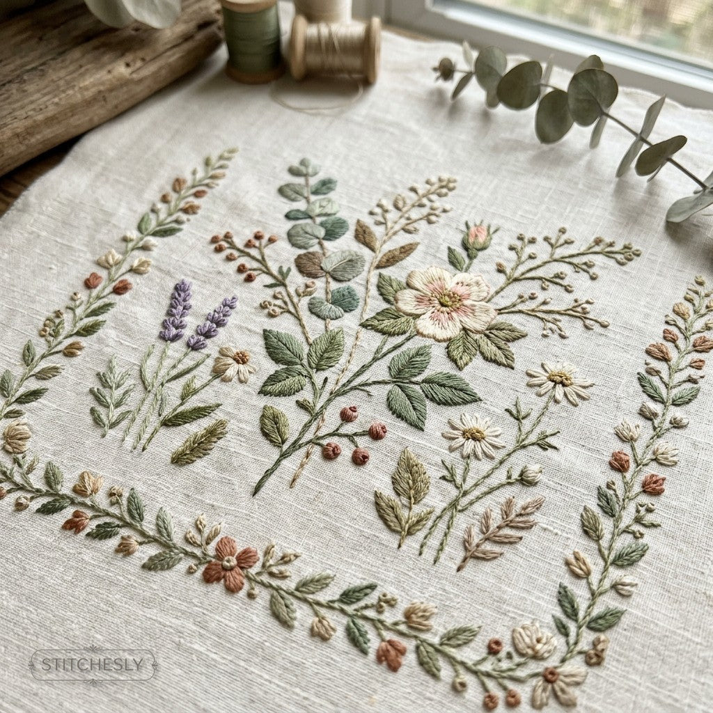 Botanical Embroidery Designs machine embroidery collection cover with stitched design examples