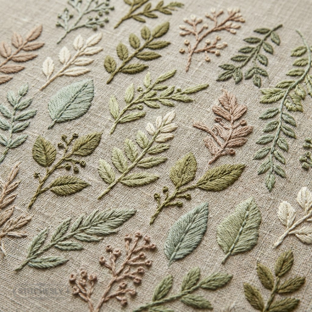 Leaf Motifs machine embroidery collection cover with stitched design examples