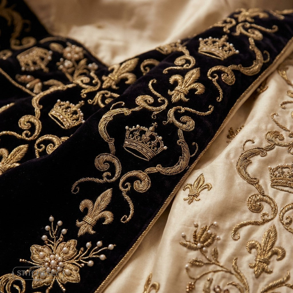 Royal Details machine embroidery collection cover with stitched design examples