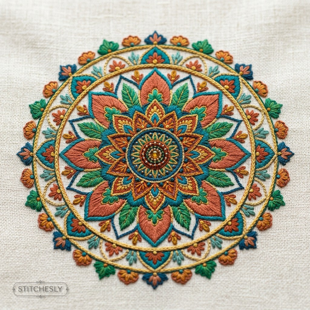 Mandala & Medallion Designs machine embroidery collection cover with stitched design examples