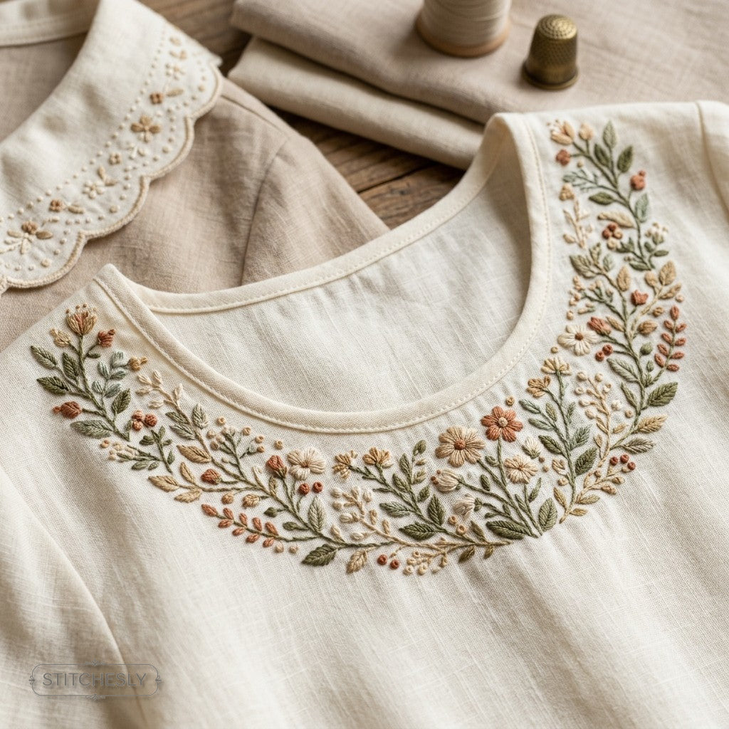 Neckline Embroidery Designs machine embroidery collection cover with stitched design examples