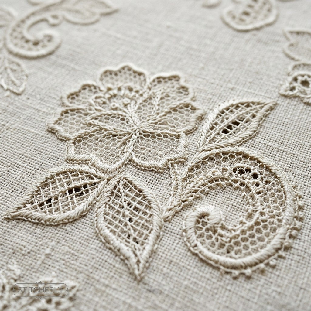 Mesh-Filled Embroidery Motifs machine embroidery collection cover with stitched design examples
